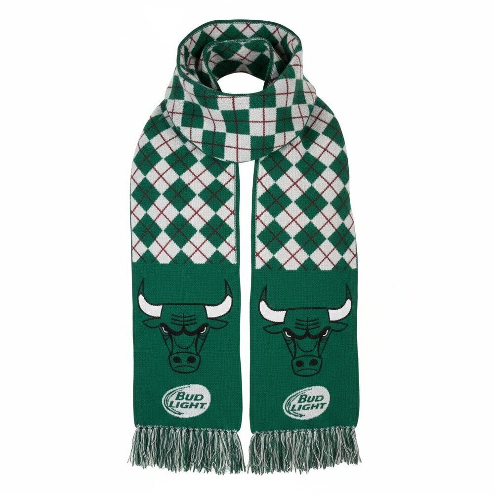 🧣 Chicago Bulls x Bud Light Green Checkered Fringe Scarf – Limited Edition NBA